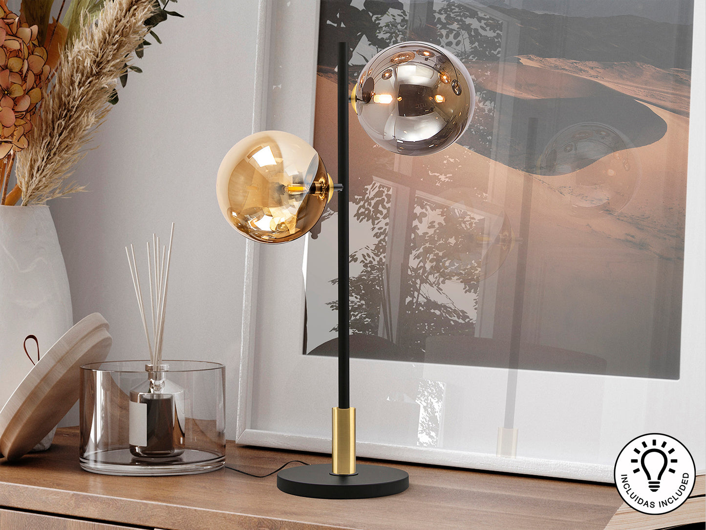 Lámpara Sobremesa Negra y Latón - Schuller Dark - luzguru.com