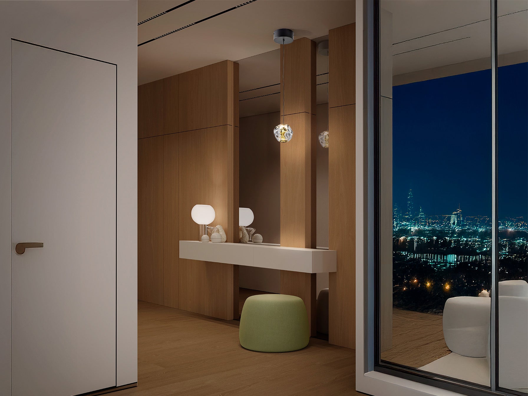 Lámpara de suspensión Schuller Zaria (Ref. 502160): Detalle de su elegante diseño en negro mate con detalles dorados y tulipa de acrílico transparente.  Iluminación LED integrada (4.2W, 294lm, 3000K).
