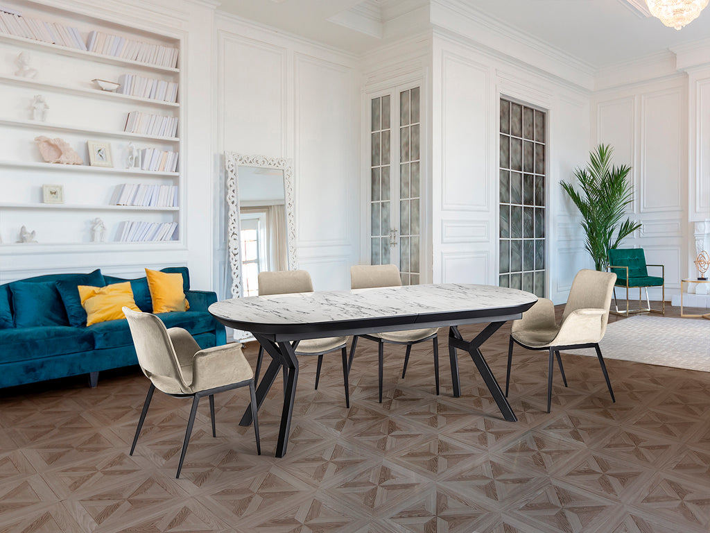 Mesa Comedor Extensible Marmol Blanco - Schuller Antea | luzguru.com