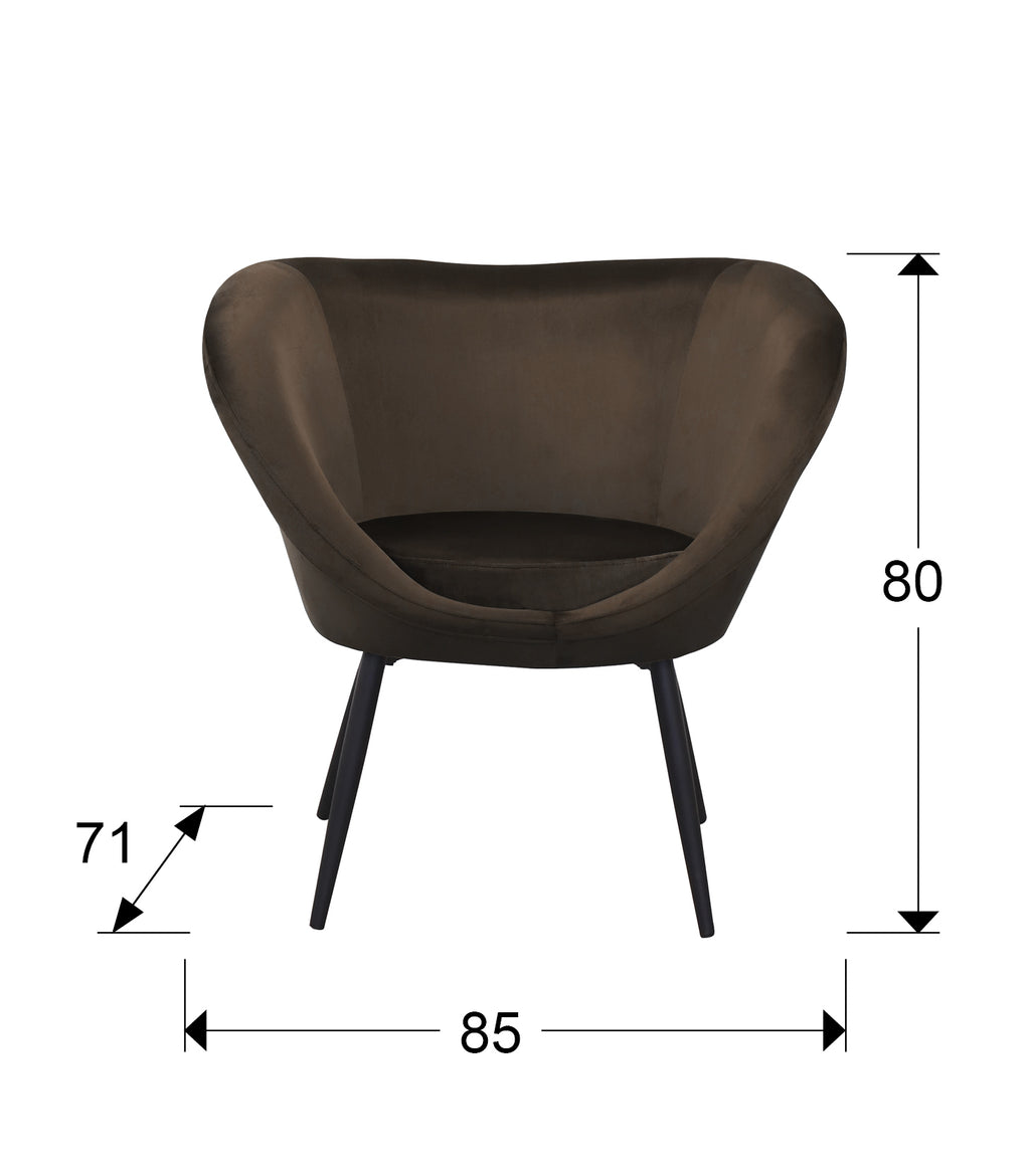 Medidas butaca Ozome Schuller 836218: 85x80x71 cm.  Butaca negra y marrón de terciopelo y metal.
