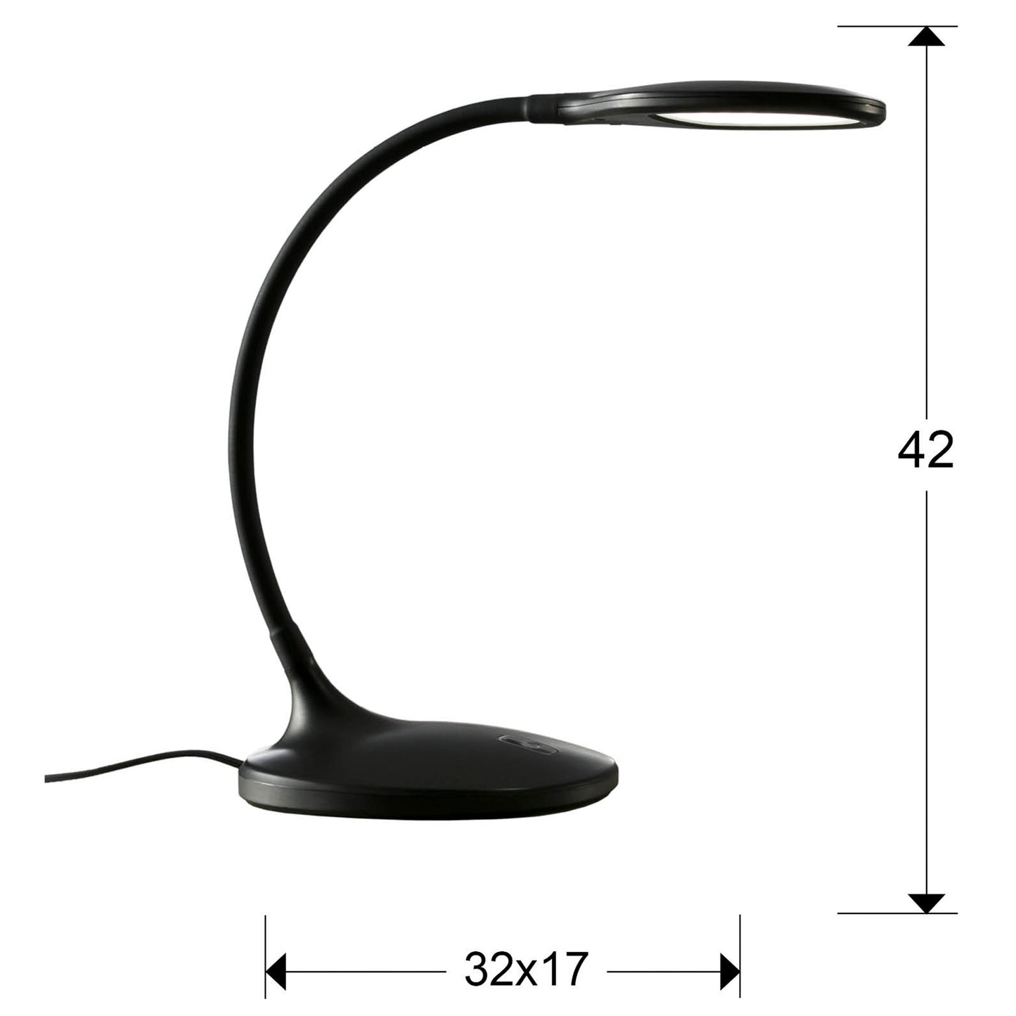 Medidas Lámpara Sobremesa LED Schuller Scoop 552764: 32x42x17cm (Ancho x Alto x Profundo). Altura regulable de 25 a 50cm.  Peso: 1.65kg.
