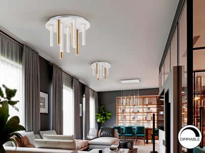 Plafón LED 9 Luces Oro/Blanco - Schuller Varas | luzguru.com