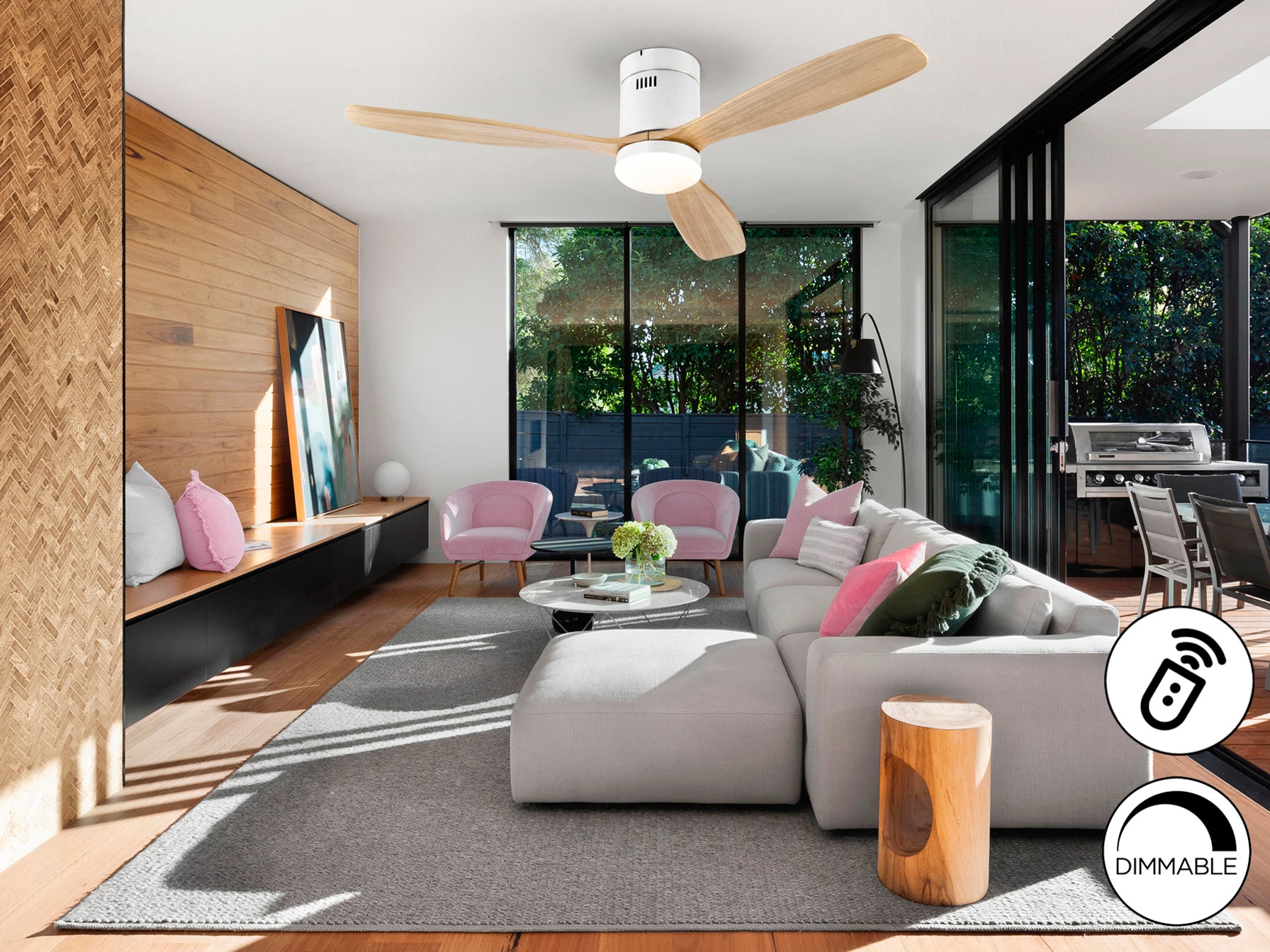 Ventilador Techo Schuller Siroco - LED, Blanco y Madera | luzguru.com