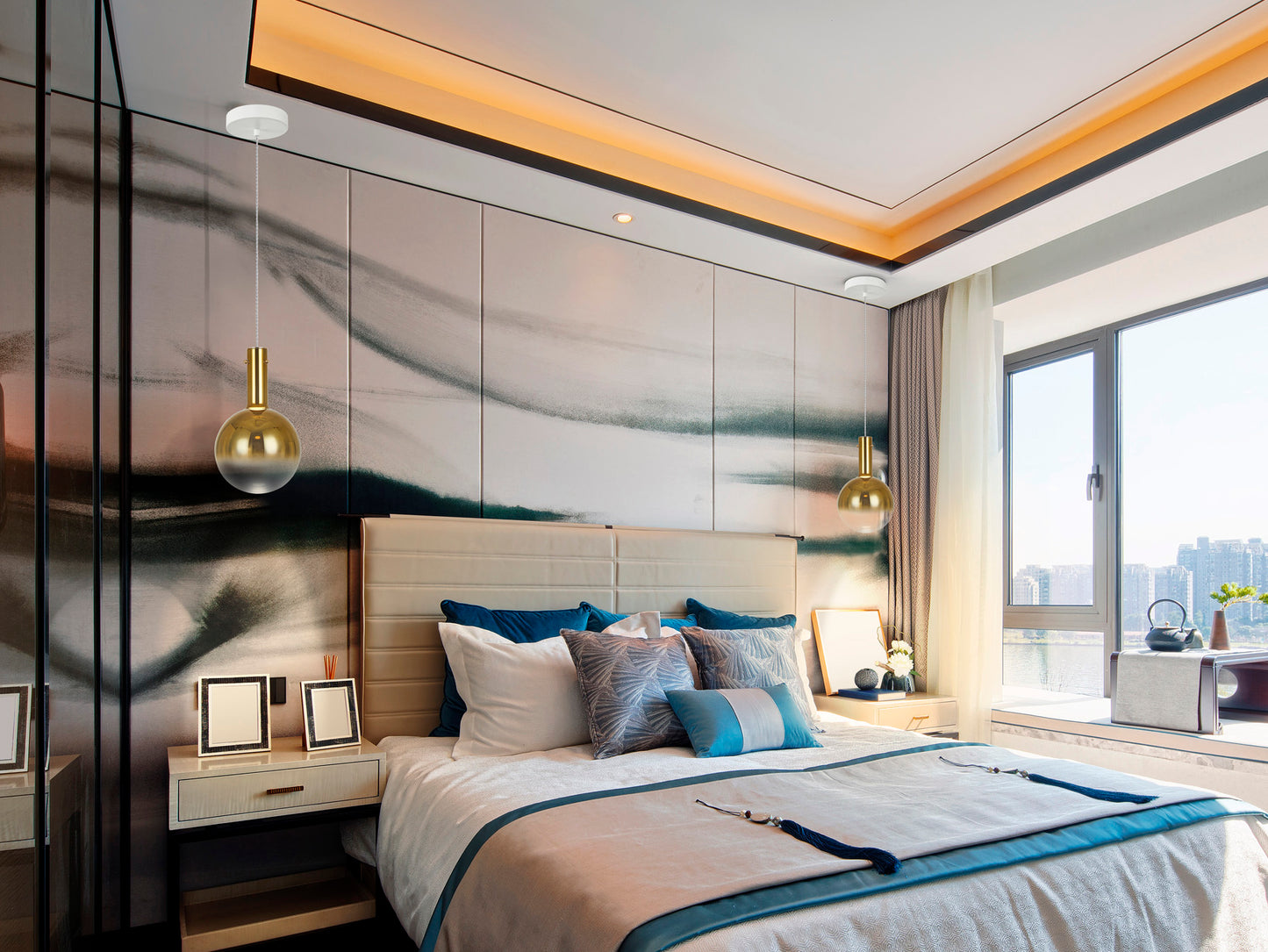 Lámpara Moderna Blanco Oro - Schuller Matices | luzguru.com