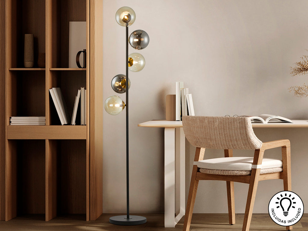 Lámpara Pie Moderna Schuller INOA - Negro, Smoke, Ámbar | luzguru.com