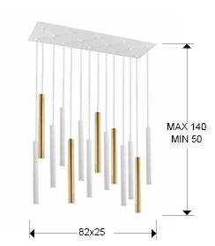 Medidas Lámpara Varas LED Schuller 373437: 82x40x25 cm.  Oro/Blanco.
