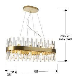 Medidas Lámpara Schuller GRACE Oval Oro (Ref. 365369): 80x30x36 cm.  Altura regulable 70-140cm.  Luzguru.com
