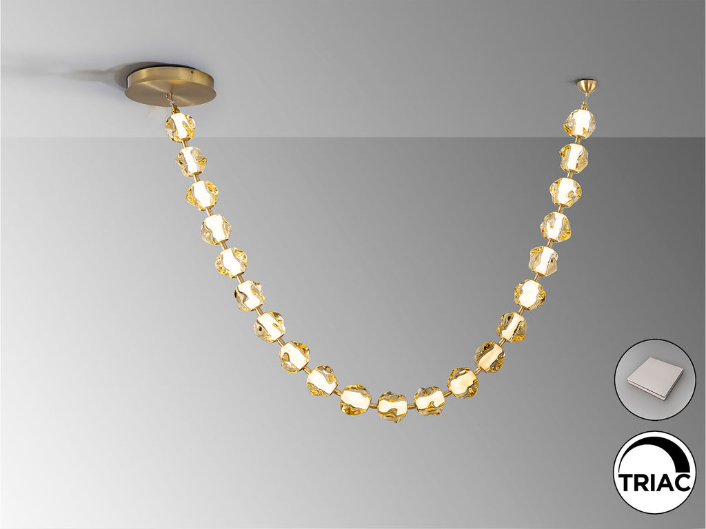 Lámpara de techo LED Schuller Zaria II (448765) - Detalle de la elegante estructura en bronce con 21 tulipas de acrílico ámbar. Iluminación moderna y regulable.
