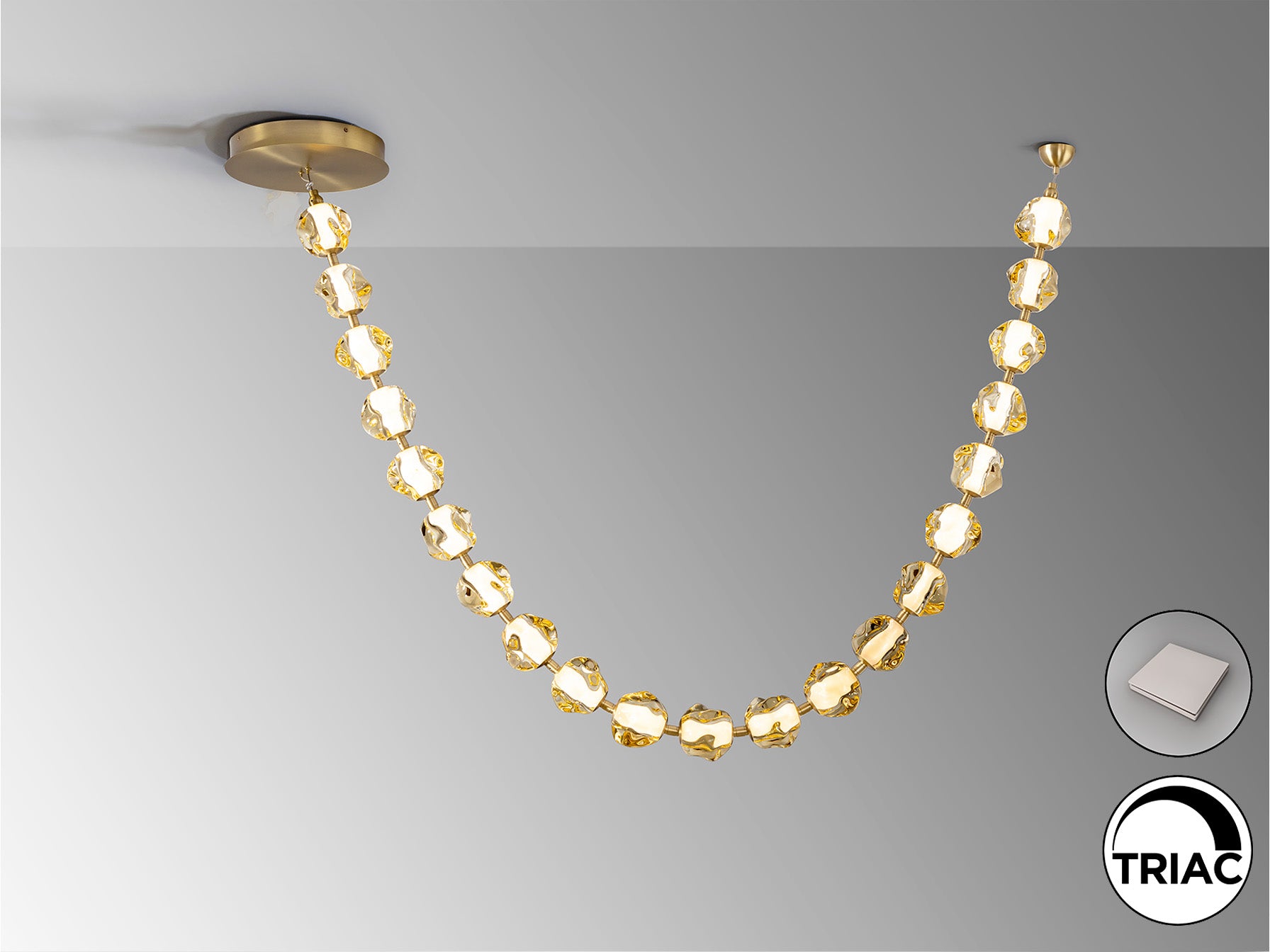 Lámpara de techo LED Schuller Zaria II (448765) - Detalle de la elegante estructura en bronce con 21 tulipas de acrílico ámbar. Iluminación moderna y regulable.
