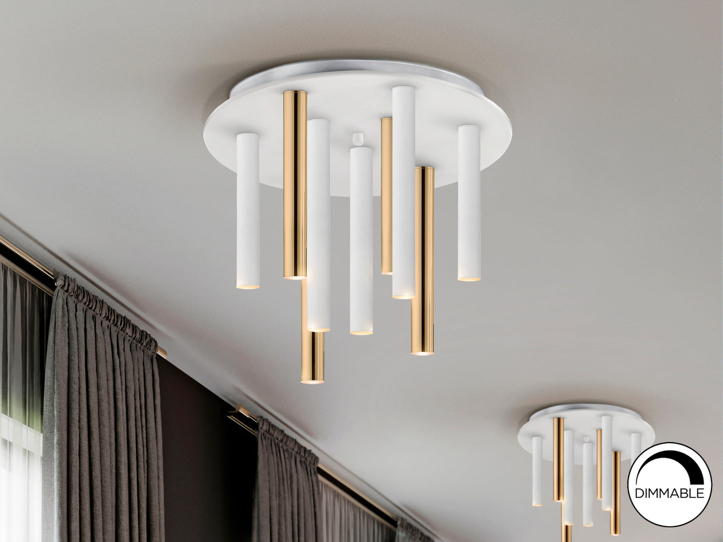 Plafón LED 9 Luces Oro/Blanco - Schuller Varas | luzguru.com