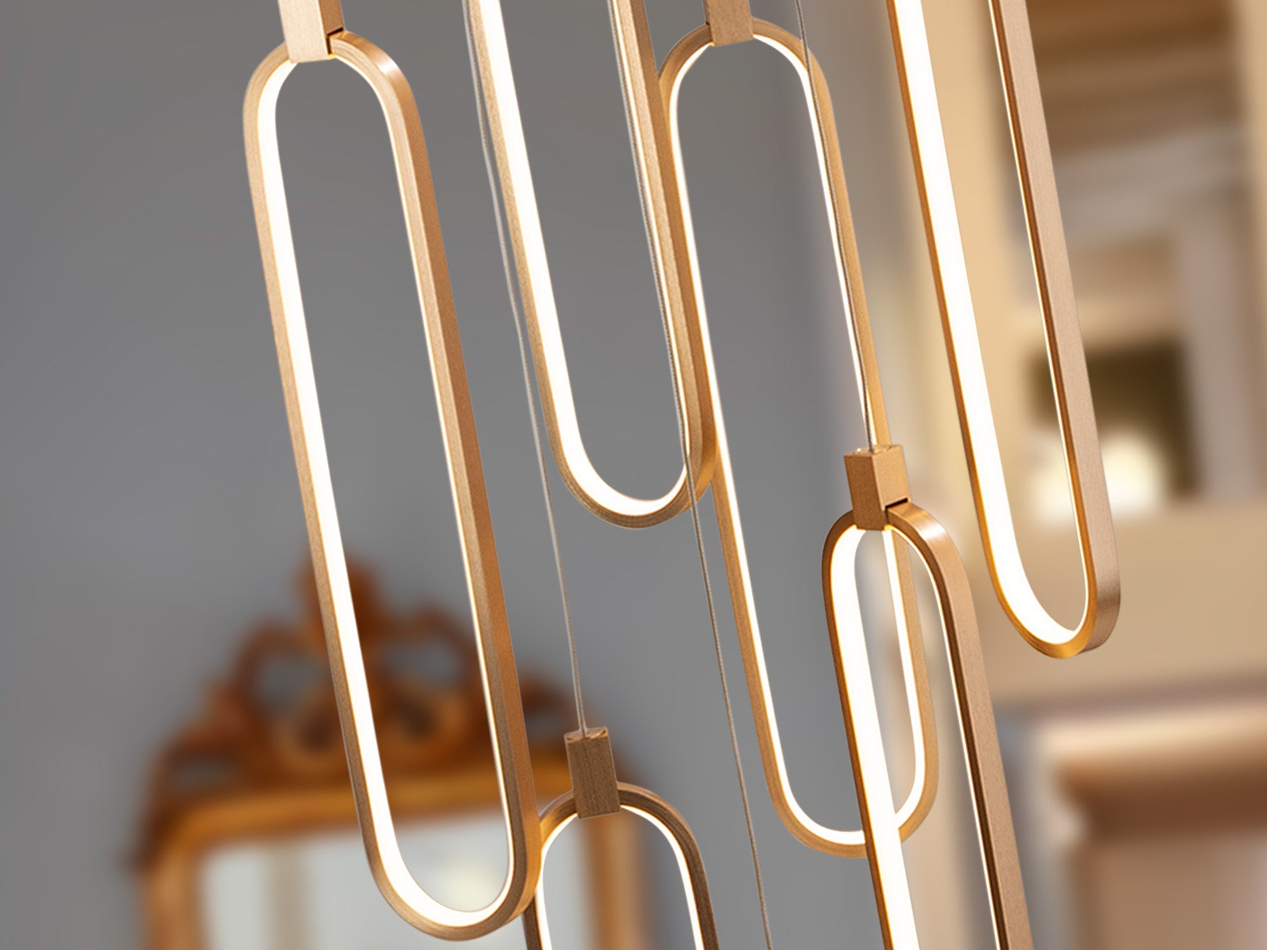 Lámpara colgante LED Colette Oro Rosa Schuller 787433GD - Detalle de diseño en aluminio cepillado y difusores opal.  Iluminación regulable hasta 500cm.
