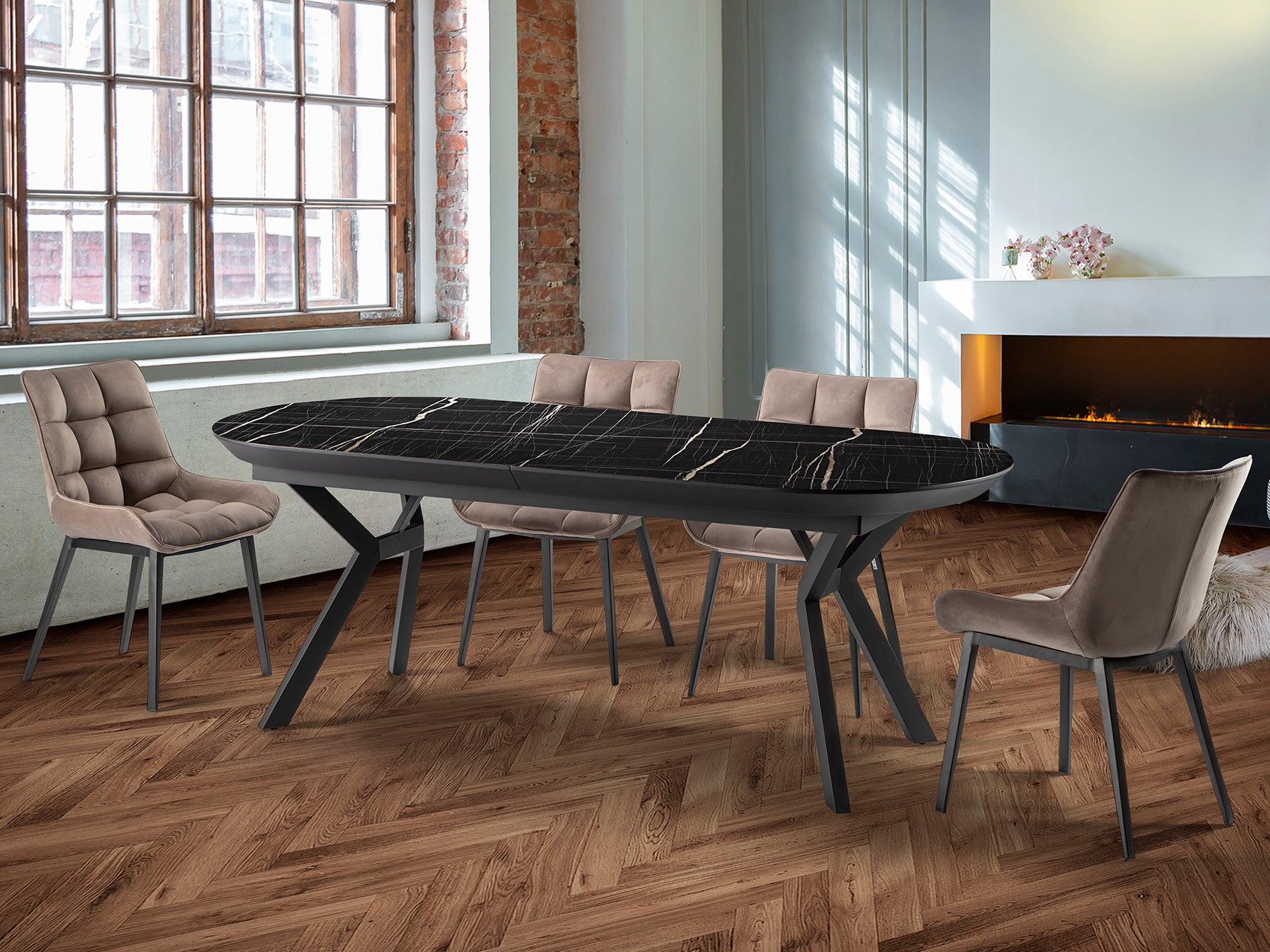Mesa Comedor Extensible Marmol Negro - Schuller Antea - Calidad Premium | luzguru.com