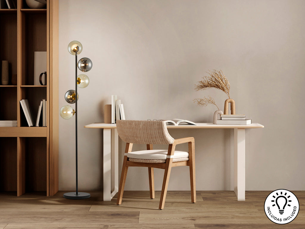 Lámpara Pie Moderna Schuller INOA - Negro, Smoke, Ámbar | luzguru.com