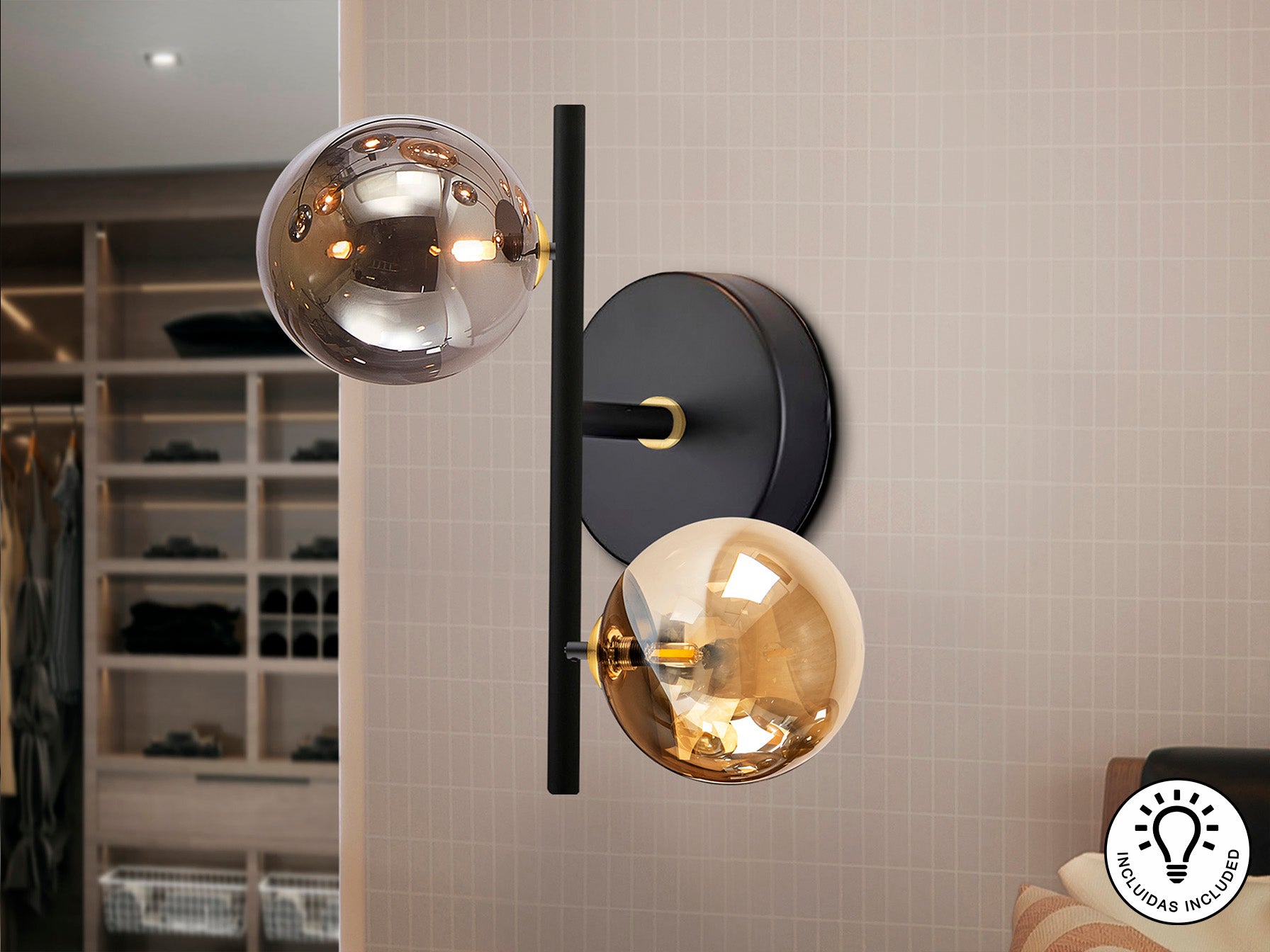 Schuller 439749 - Aplique de pared Dark - Negro y Latón - luzguru.com
