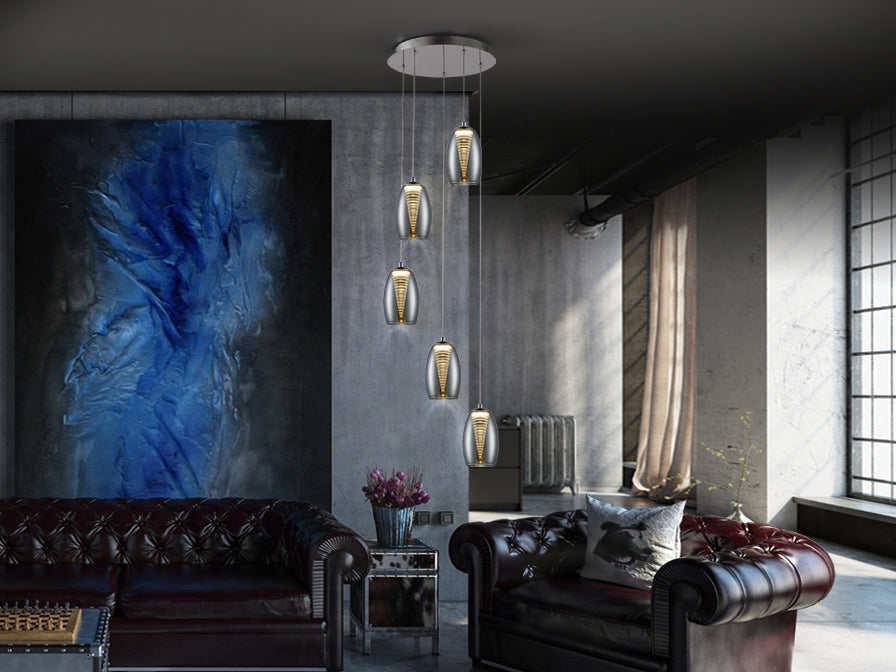 Lámpara Moderna 5 Luces Cromo - Schuller Nebula | luzguru.com