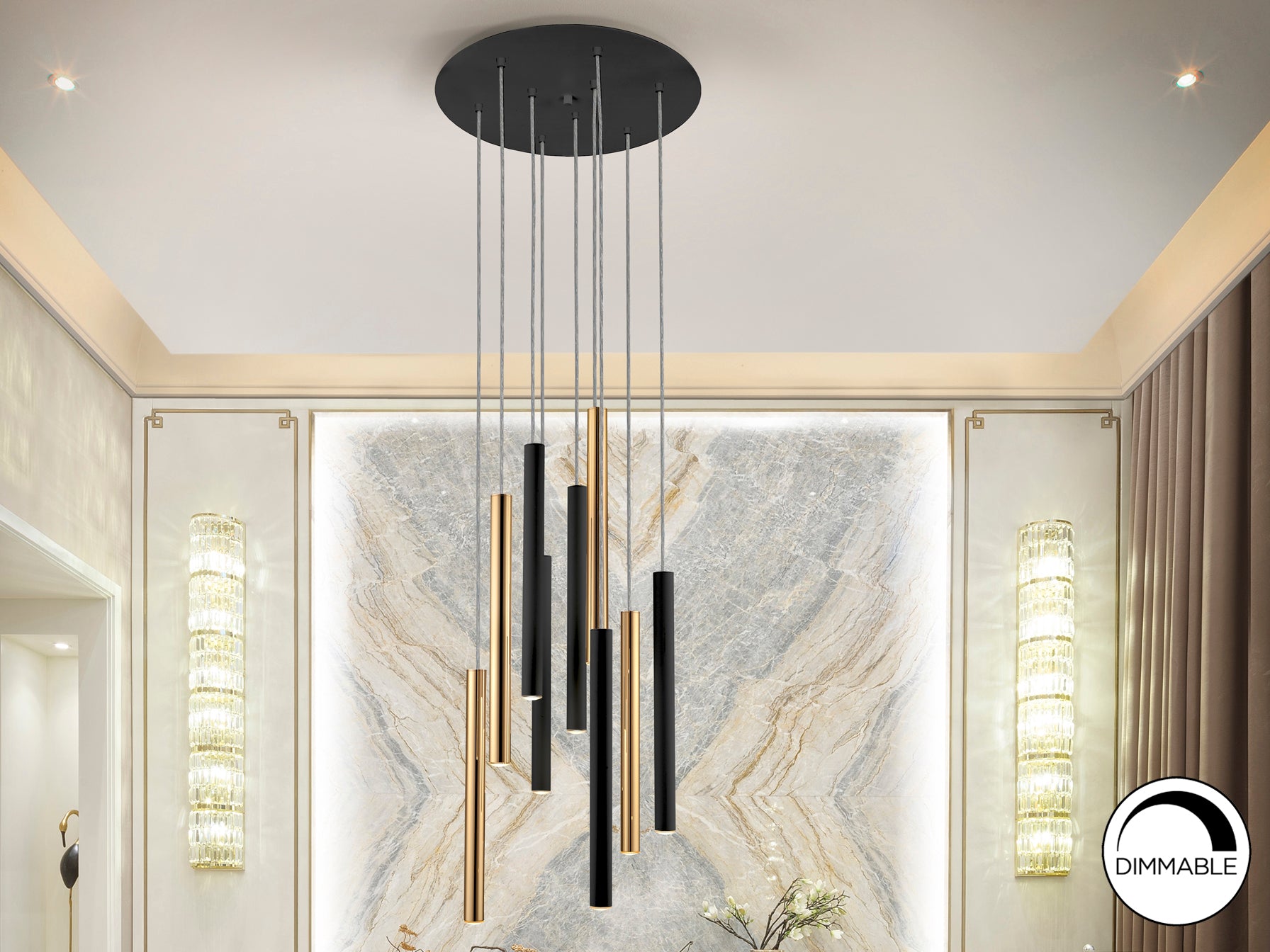 Lámpara Moderna Oro Negro 9 Luces - Schuller - Calidad Premium | luzguru.com