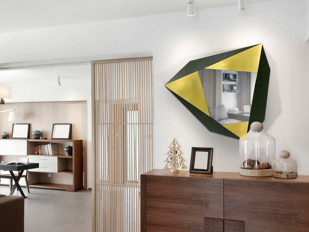 Espejo Moderno Facetas Oro Negro - Schuller | luzguru.com