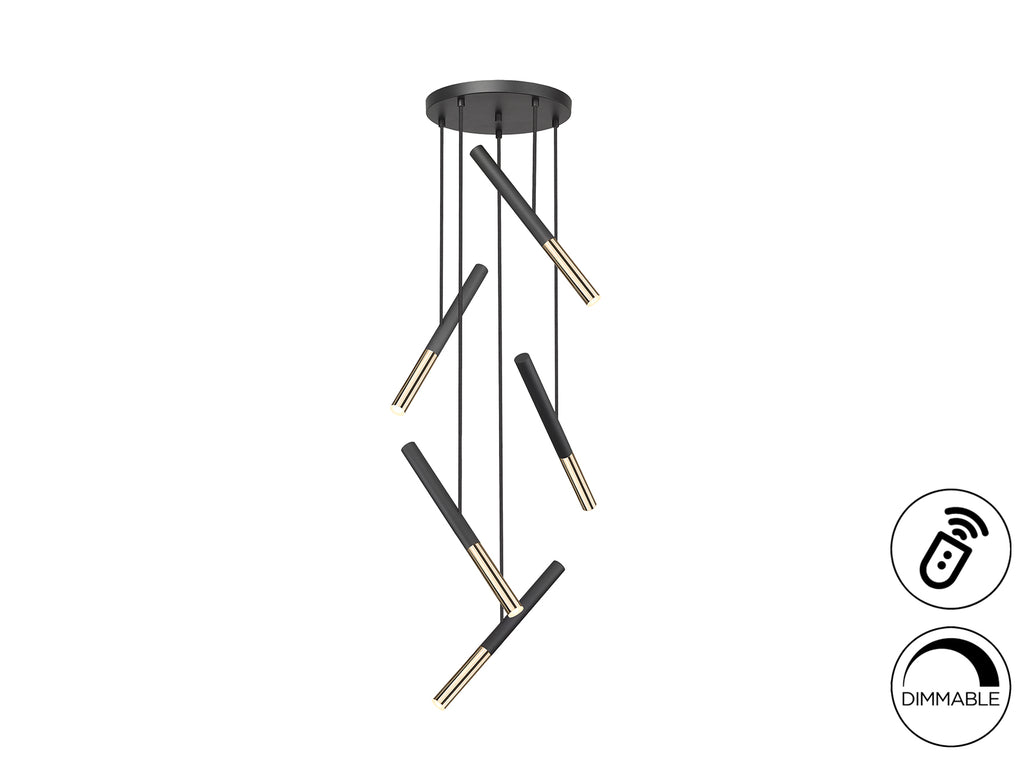 Lámpara Moderna 5 Luces Negro y Oro - Schuller Edna - luzguru.com