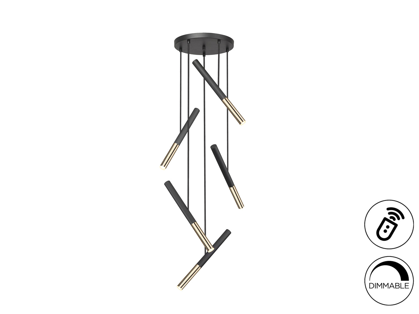 Lámpara Moderna 5 Luces Negro y Oro - Schuller Edna - luzguru.com