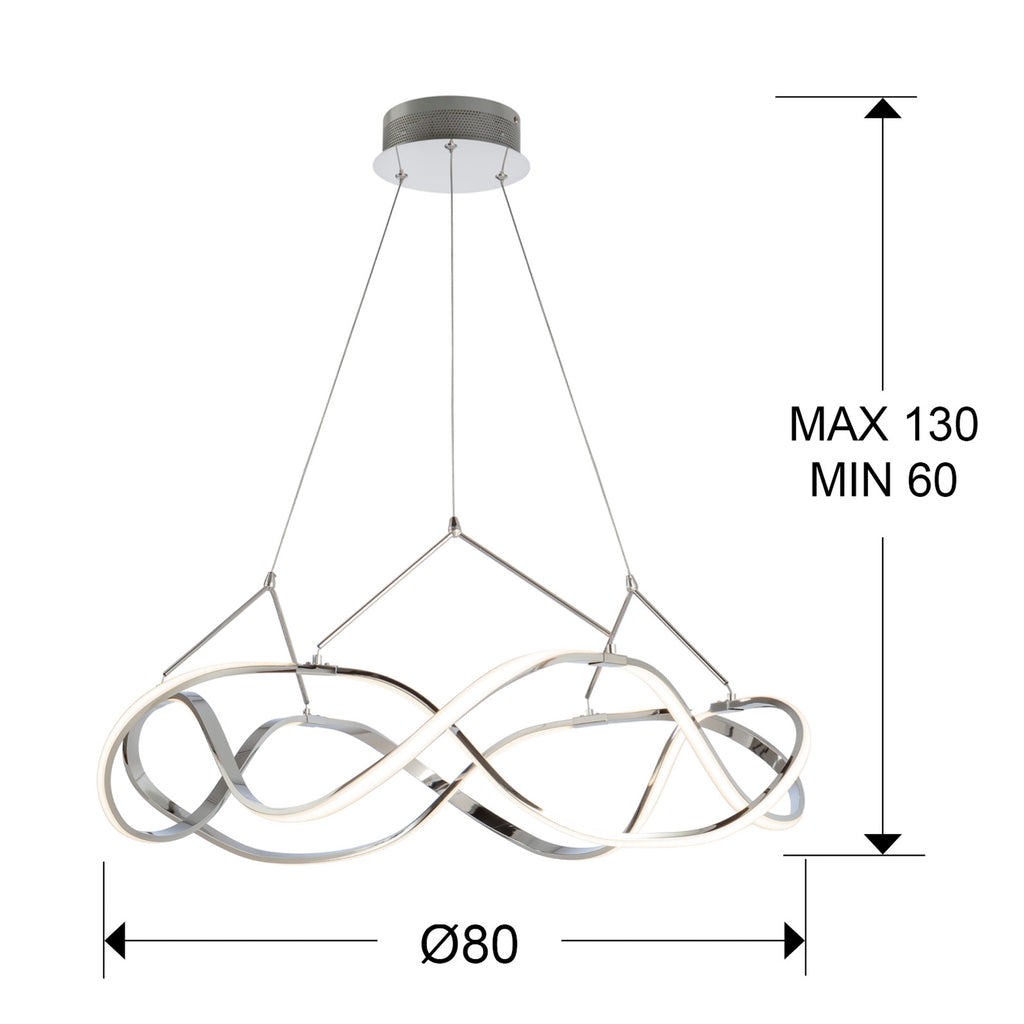 Medidas Lámpara LED Schuller Molly 763950: Ø80cm, Alto 60-150cm,  Cromo/Opal.  Detalles de dimensiones y peso.
