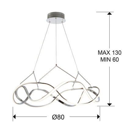 Medidas Lámpara LED Schuller Molly 763950: Ø80cm, Alto 60-150cm,  Cromo/Opal.  Detalles de dimensiones y peso.
