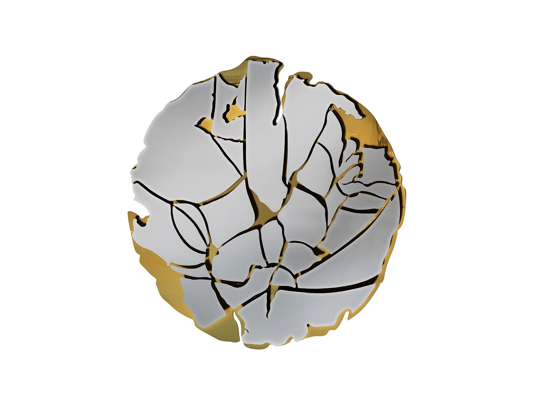 Escultura de pared Fiorella dorada SCHULLER - Ref. 371643. Acero inoxidable cromado con baño dorado brillante.  Montaje horizontal y vertical.  LUZGURÚ.
