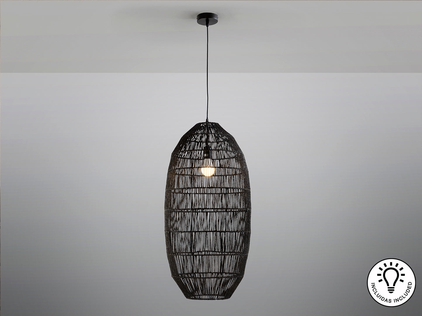Lámpara de Papel Trenzado Negra - Schuller Tizne | luzguru.com