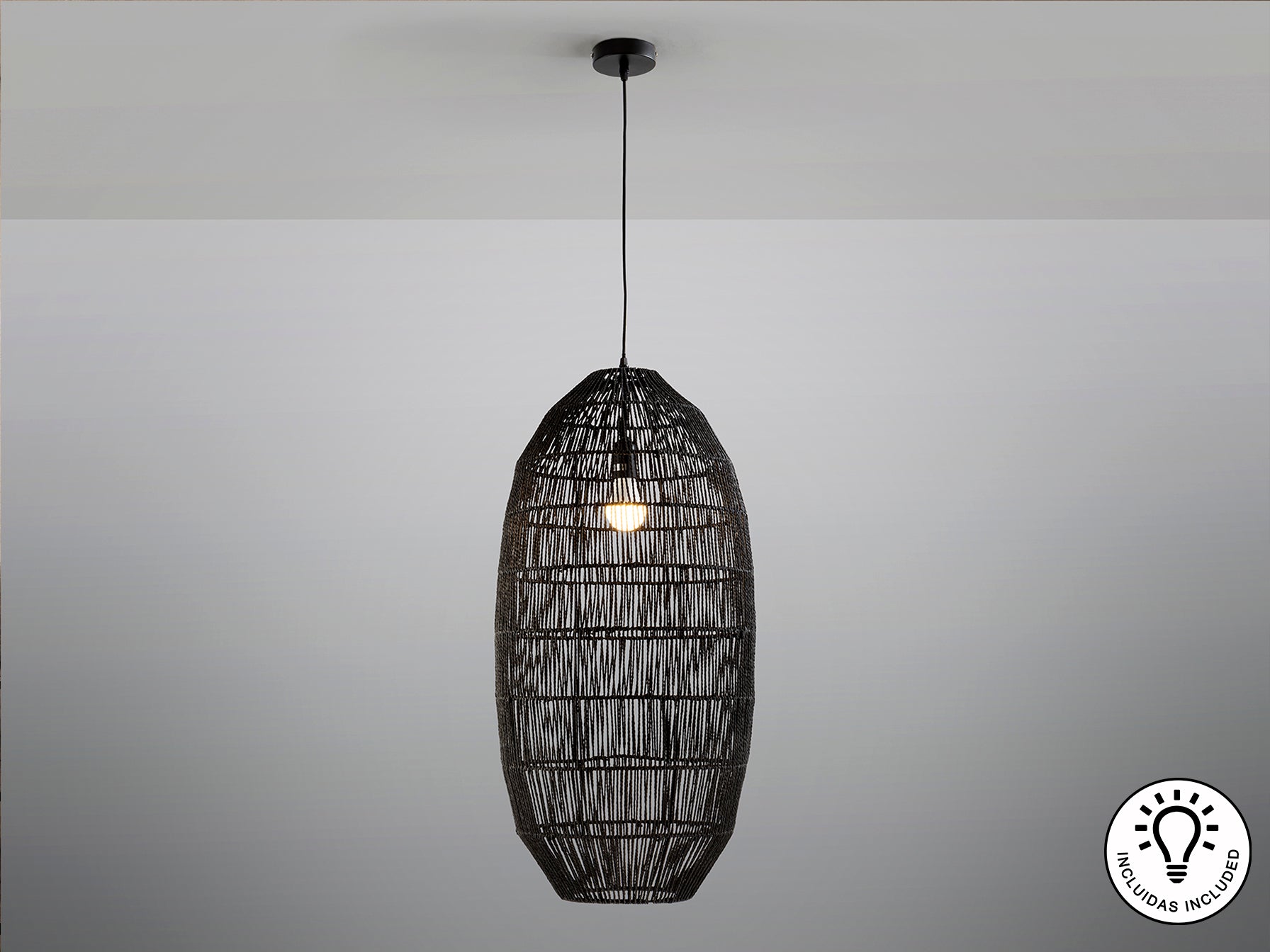 Lámpara de Papel Trenzado Negra - Schuller Tizne | luzguru.com
