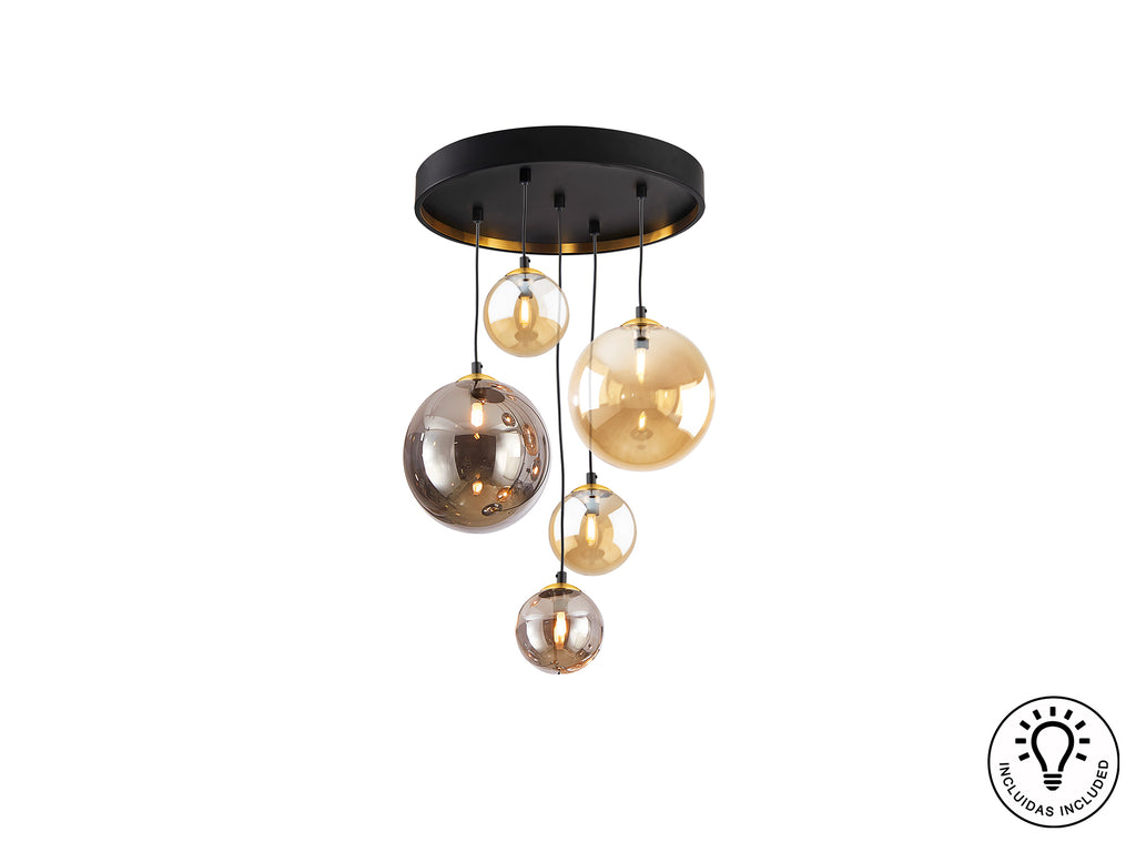 Lámpara Moderna 5 Luces Negro y Latón - Schuller Dark | luzguru.com