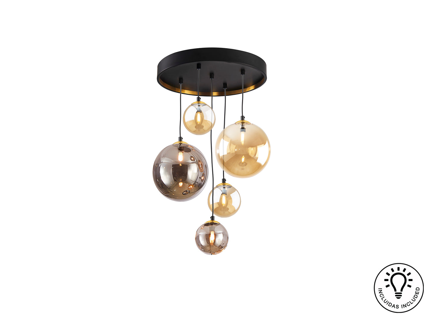 Lámpara Moderna 5 Luces Negro y Latón - Schuller Dark | luzguru.com