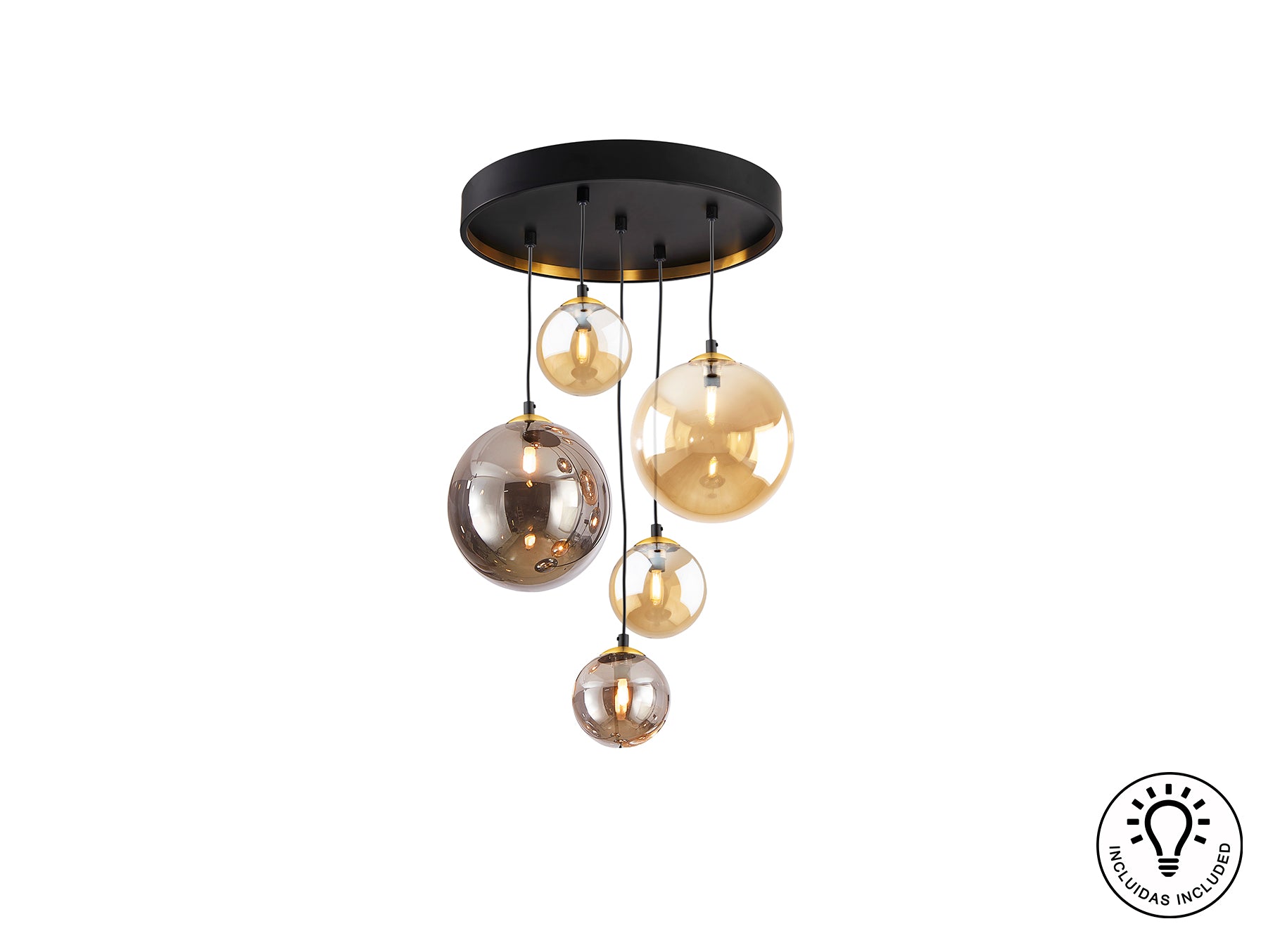 Lámpara Moderna 5 Luces Negro y Latón - Schuller Dark | luzguru.com