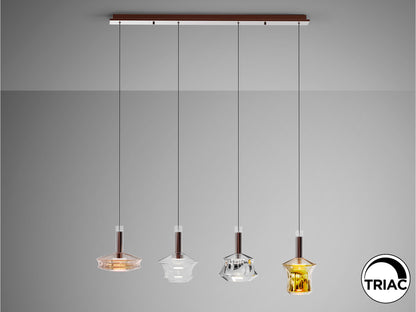 Lámpara Scarlet 4 luces Bronce SCHULLER - Detalle de la elegante lámpara de diseño moderno con tulipas de cristal en tonos cobre, transparente, plata y dorado. Ref. 403269.
