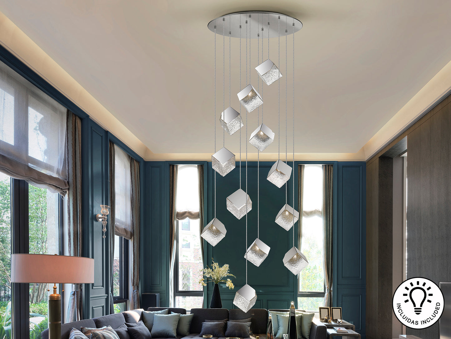 Lámpara Moderna Cromada 12 Luces - Schuller Priscila | luzguru.com