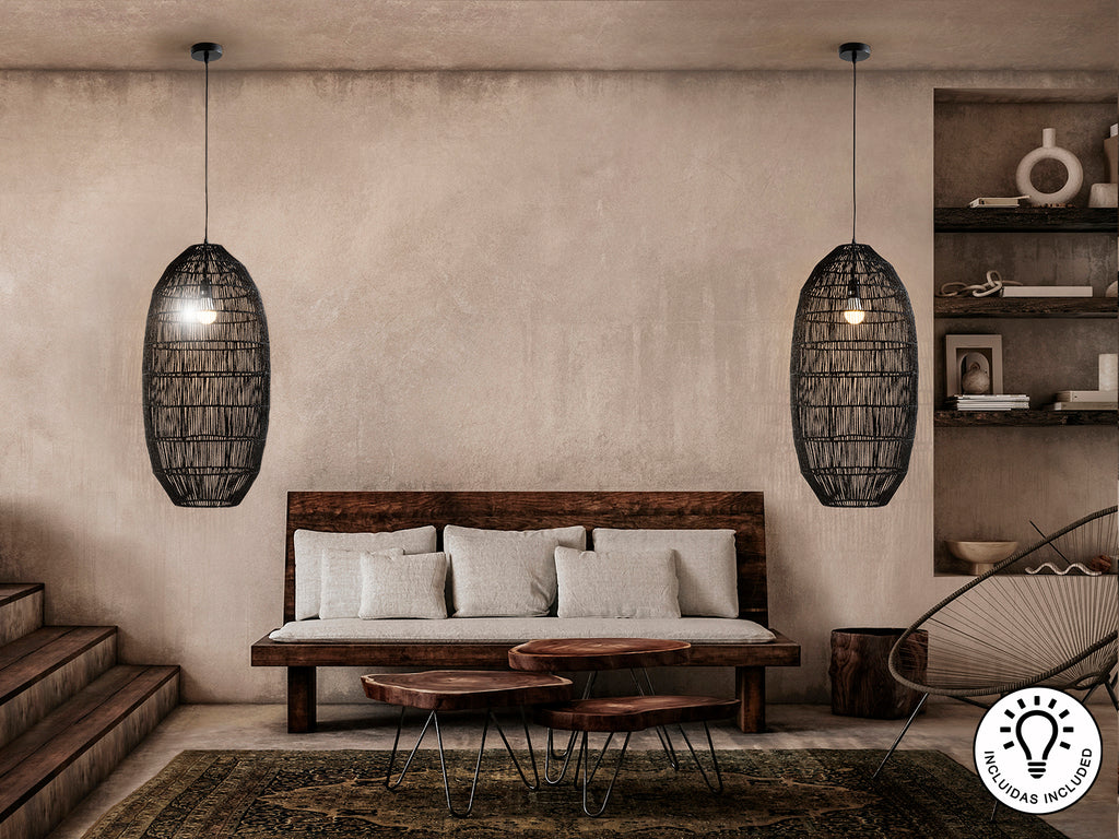 Lámpara de Papel Trenzado Negra - Schuller Tizne | luzguru.com