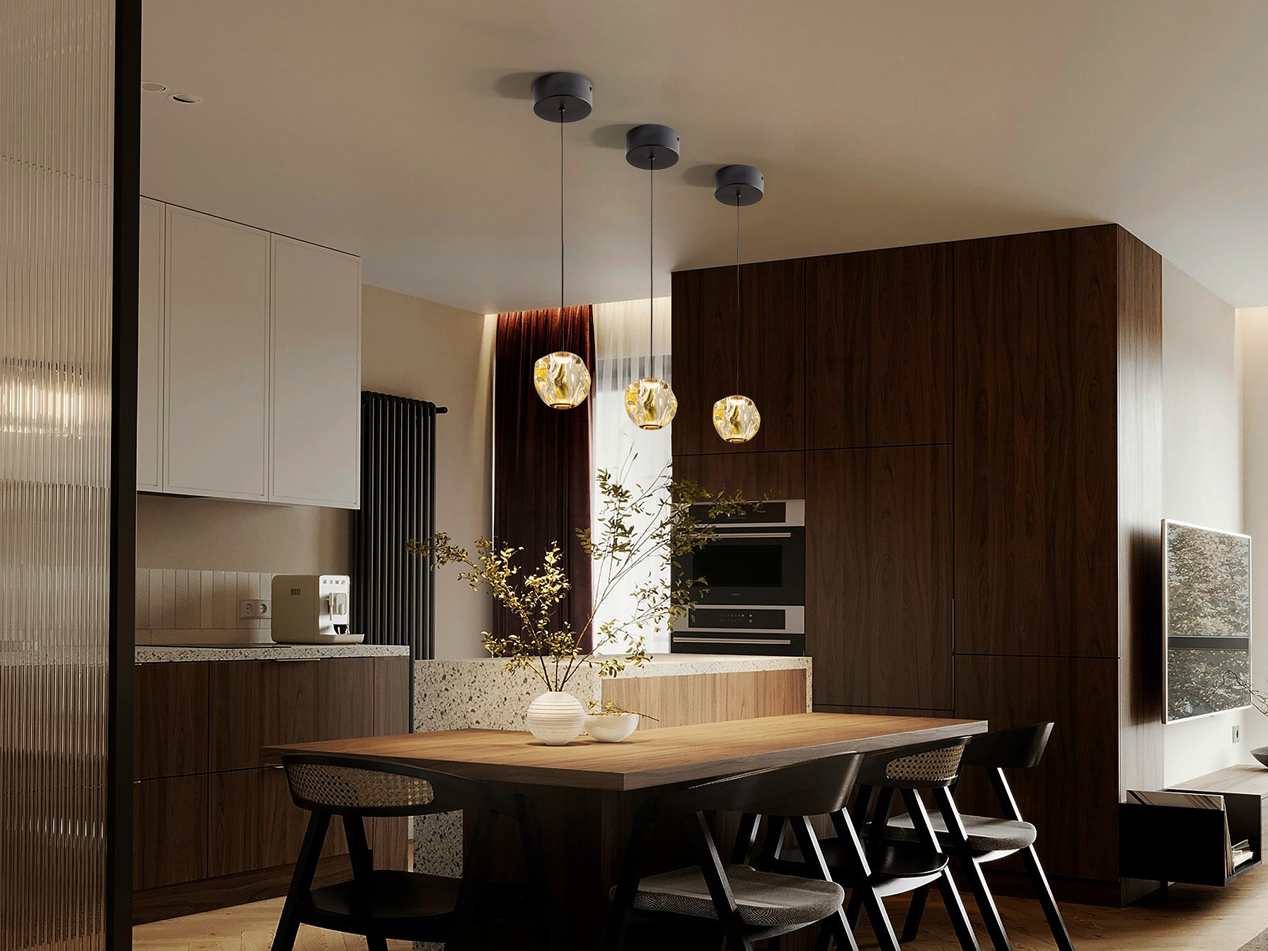 Lámpara Zaria SCHULLER 502177 - Detalle de la elegante lámpara de metal negro mate con detalles en bronce y tulipa de acrílico ámbar. Iluminación cálida 3000K, 4.2W LED, 275lm.
