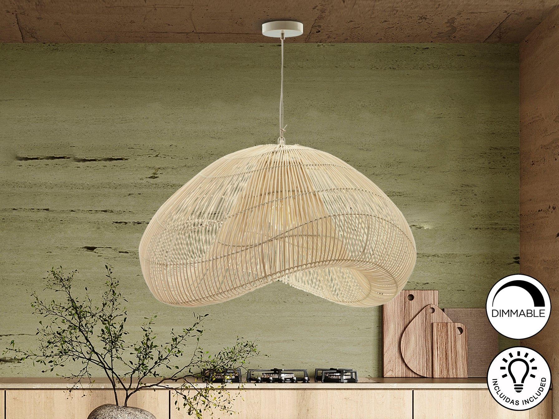 Schuller Sabah 567626 - Lámpara de Ratán Blanca - luzguru.com