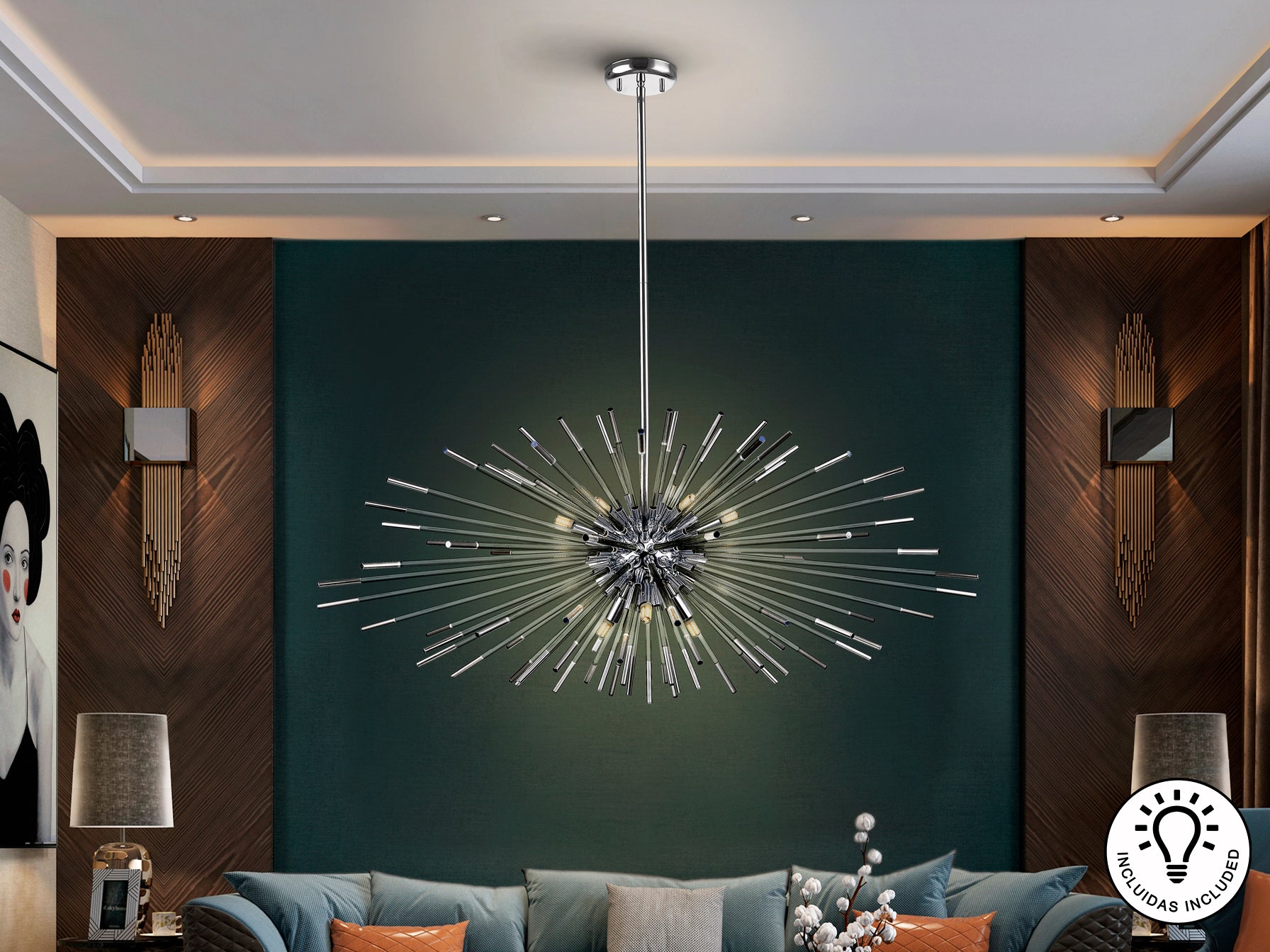 Lámpara Moderna Cromada Schuller - Evasión 9 Luces | luzguru.com