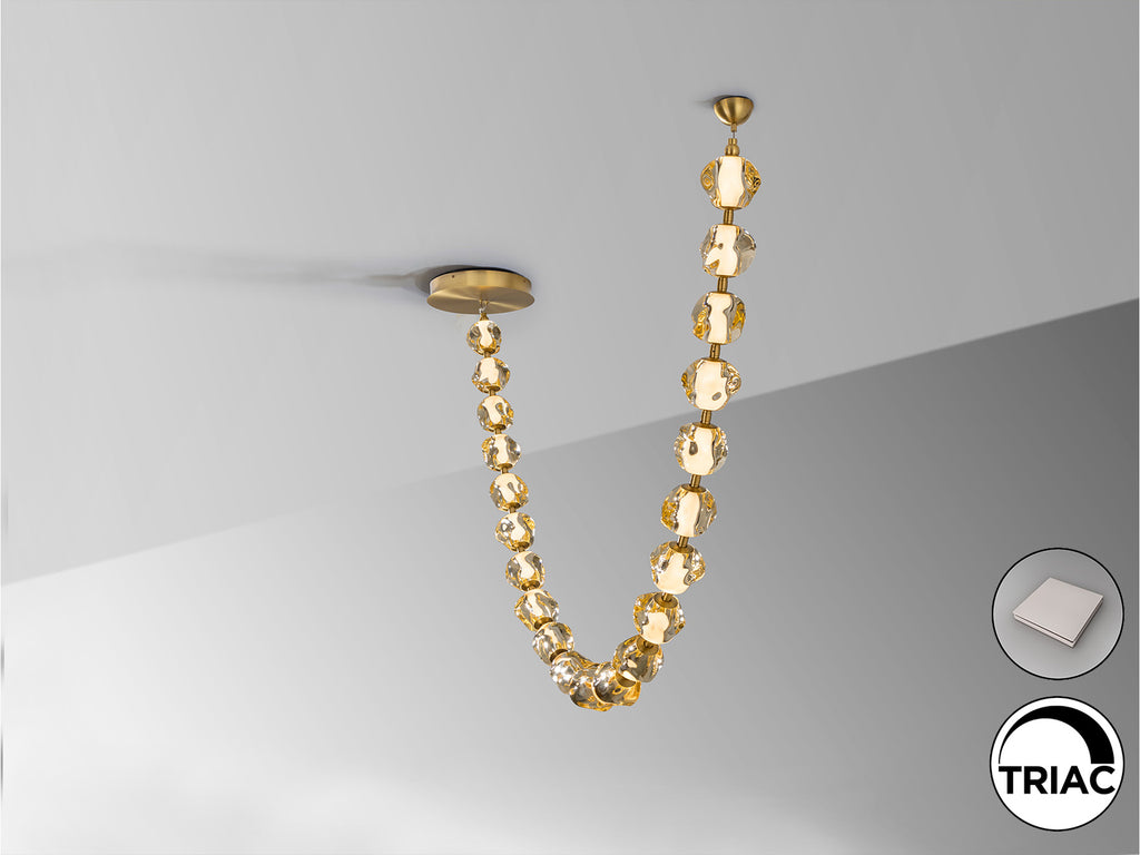 Lámpara de techo LED Schuller Zaria II (448765) - Detalle de la moderna lámpara de metal bronce con 21 tulipas de acrílico ámbar. Iluminación regulable.
