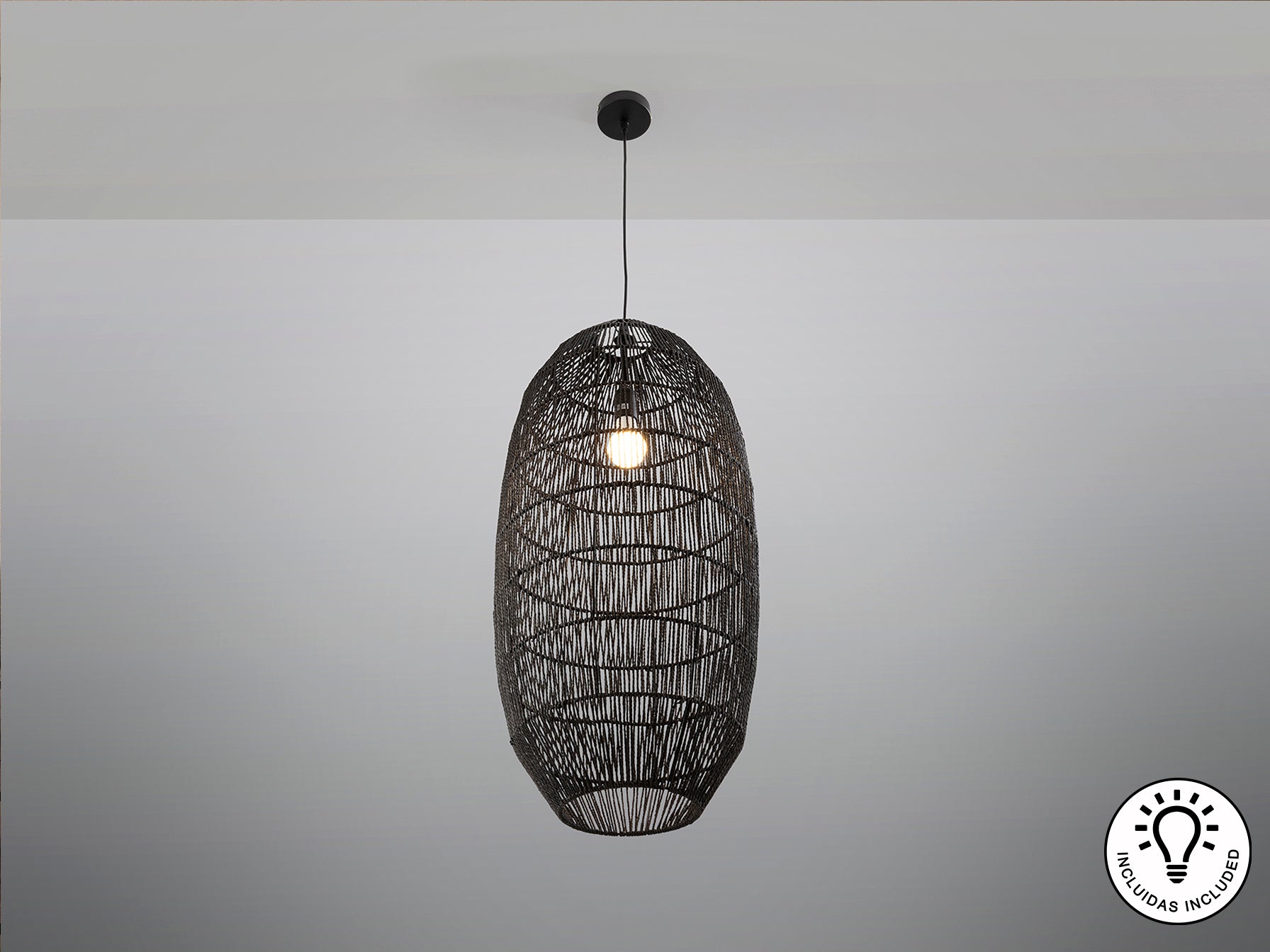 Lámpara de Papel Trenzado Negra - Schuller Tizne | luzguru.com