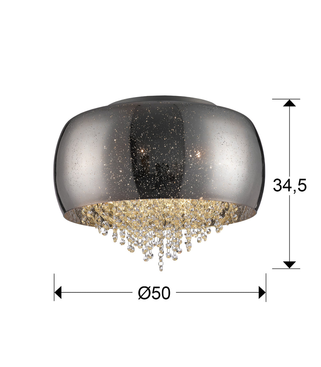 Medidas Plafón Caelum Schuller 618318: Ø50cm, Alto 34.5cm.  Iluminación interior.
