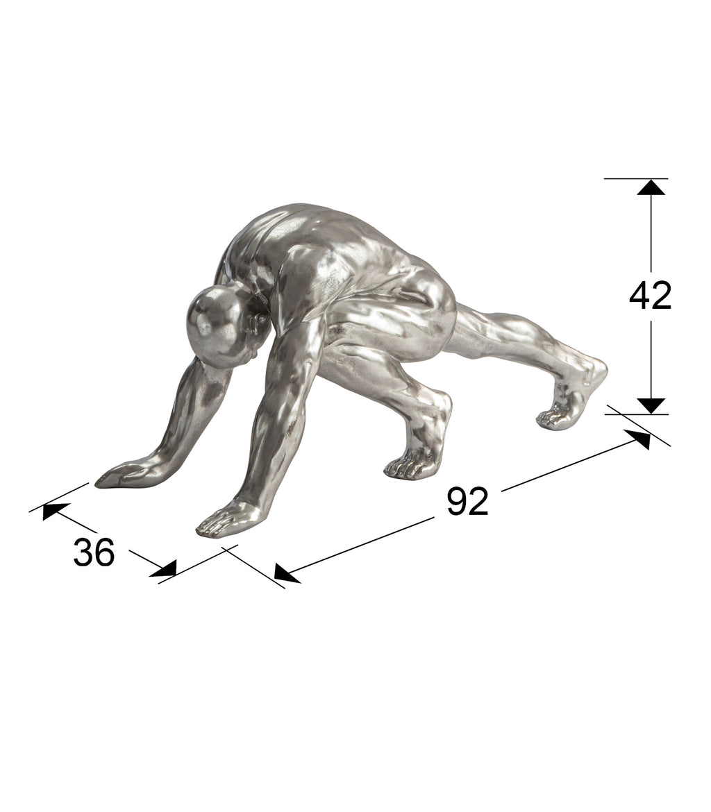 Medidas Figura Asana Plata Schuller 767057: 92x42x36 cm.  Figura decorativa grande de poliresina con acabado pan de plata.
