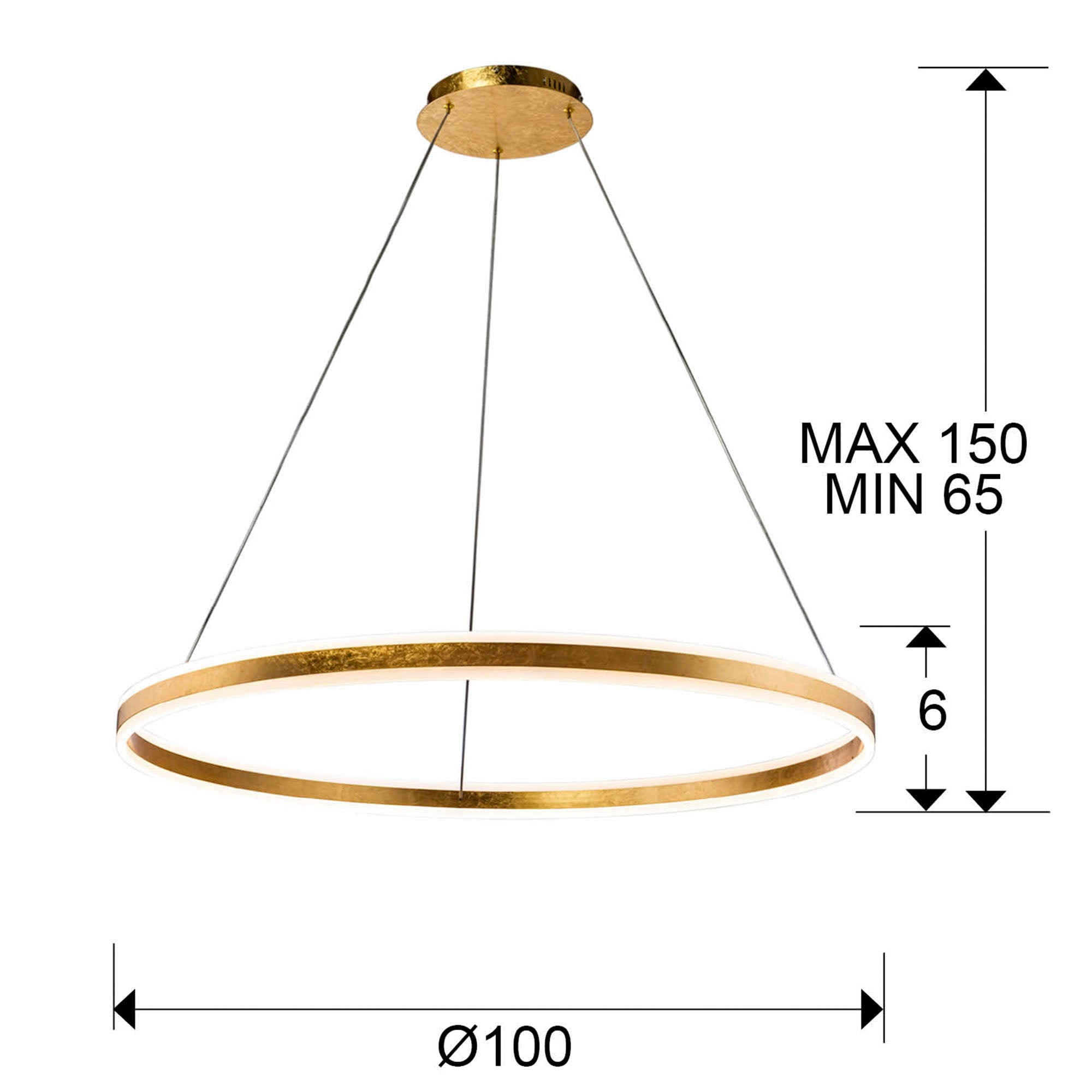 Medidas Lámpara LED HELIA Oro Schuller 831622: Ø100cm, Alto 65-150cm.
