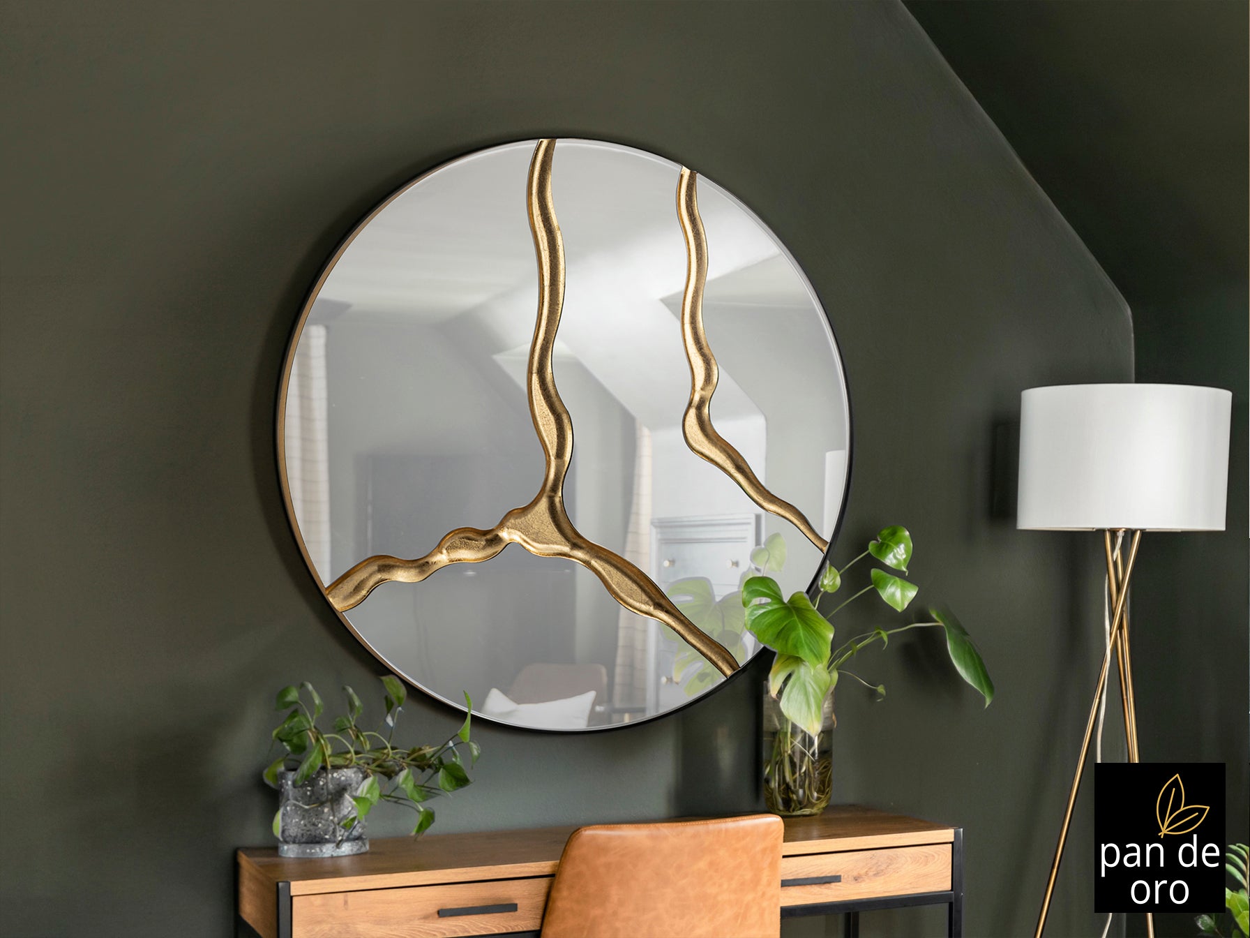 Espejo Schuller Surcos Pan de Oro - Diseño Elegante | luzguru.com