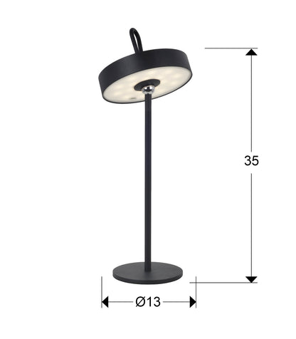 Medidas Lámpara Sobremesa LED Gong Schuller 551845: 35cm (alto) x 13cm (diámetro).  Negro, diseño moderno.
