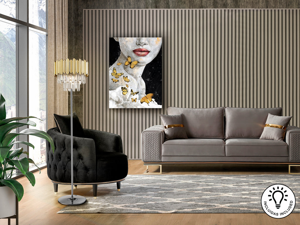 Lámpara Pie Moderna Schuller Tiara - Cromado Dorado | luzguru.com