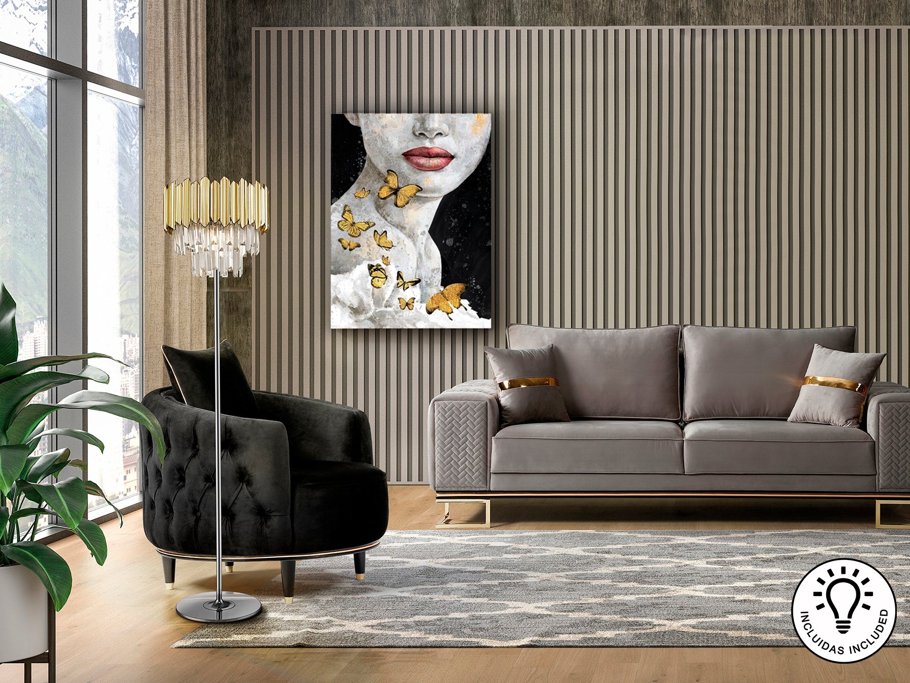 Lámpara Pie Moderna Schuller Tiara - Cromado Dorado | luzguru.com