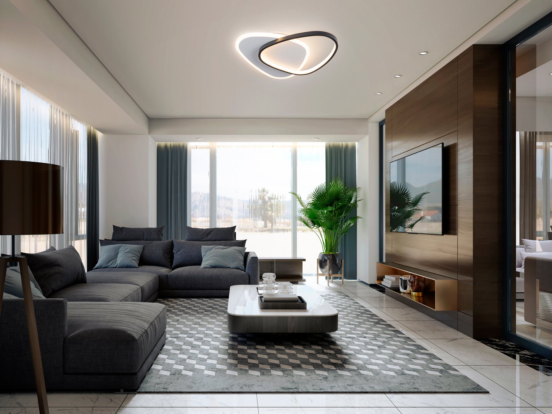 Plafón Aplique Moderno Schuller Romo - Blanco y Negro | luzguru.com