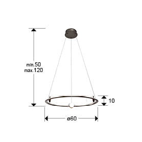 Medidas Lámpara TIRSA Bronce Schuller 365512: Ø60cm, Alto 10cm, Altura Ajustable 50-120cm.  Luzguru.
