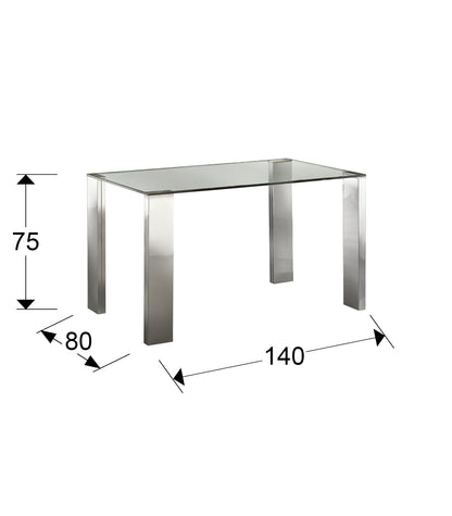 Medidas Mesa Comedor Schuller Malibu 876873: Alto 75cm, Peso 39.8kg.  Acero inoxidable y cristal templado. luzguru.com
