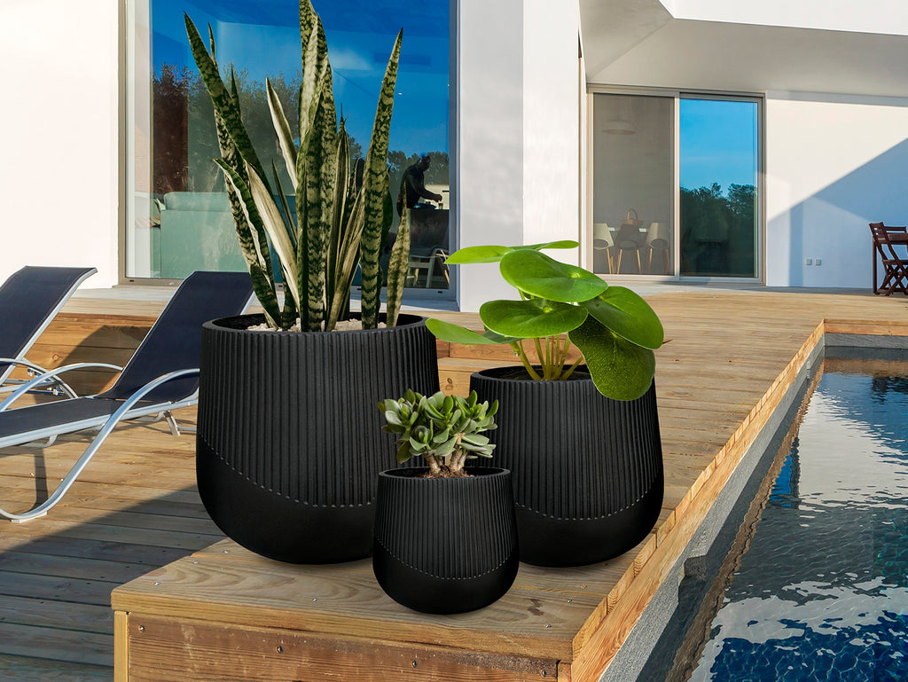 Set 3 Maceteros Negro Kioto - Schuller - Calidad Premium | luzguru.com